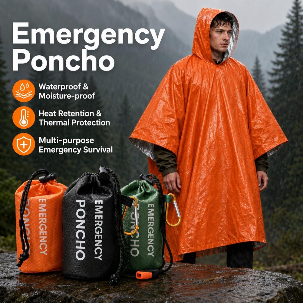 Emergency Poncho Rain - Kit impermeabile portatile per emergenze, composto